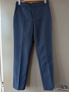 Club Monaco Navy Wool Blend Flat Front Button Cuff Ankle Trousers Dress Pants 00